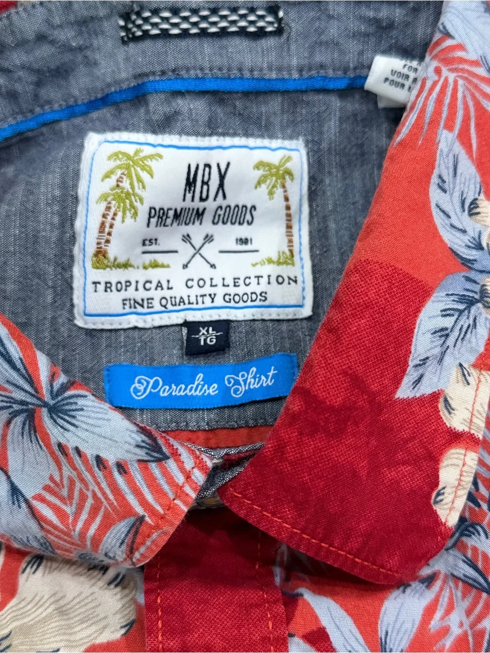 Men’s MBX Premium Goods Red Tropical Hibiscus Floral Hawaiian Shirt Size XL